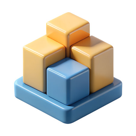 A stack of glossy 3d cubes in pastel colors, creating a simple and modern geometric composition isolated on transparent backgroundの素材