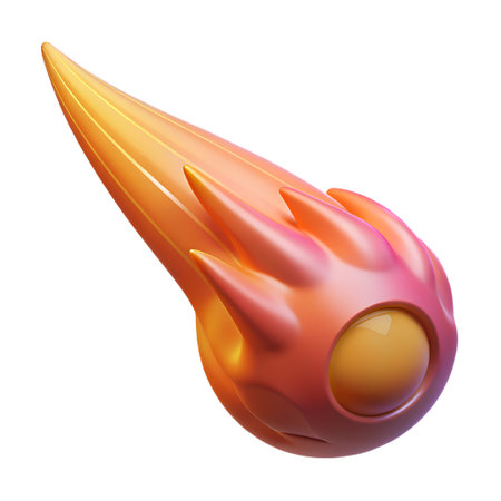 A vibrant 3d render of a fiery comet hurtling through space, isolated on transparent background, showcasing its dynamic formの素材