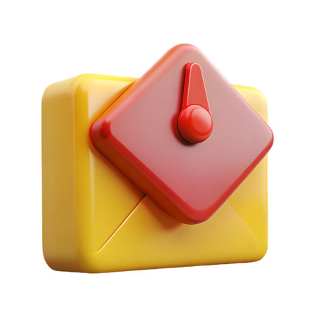 A yellow envelope with a red square on top, isolated on transparent background, indicating a new email notificationの素材