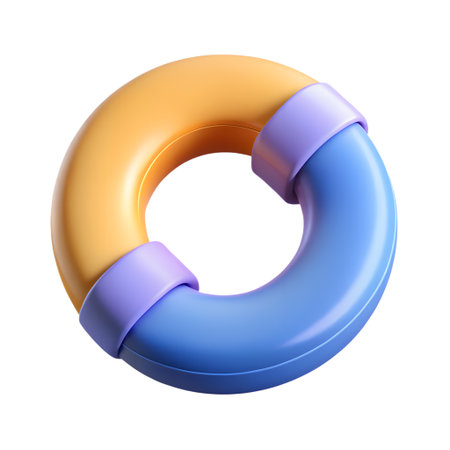A 3d rendering of a colorful inflatable ring, perfect for summer fun and water safety, isolated on transparent backgroundの素材