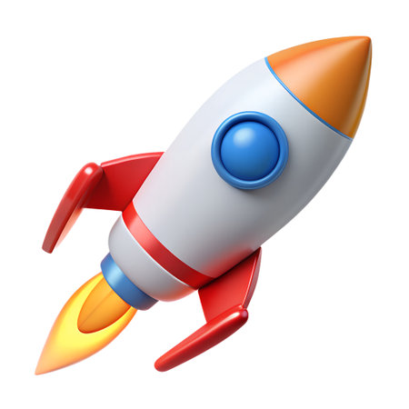A cartoon rocket ship blasting off into space isolated on transparent background a symbol of innovation and speedの素材