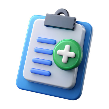 A 3d rendering of a clipboard with a plus sign, symbolizing new task creation isolated on transparent backgroundの素材