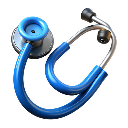 A blue stethoscope isolated on transparent background, a medical instrument used for listening to internal body soundsの素材