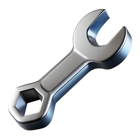 Shiny silver wrench isolated on transparent background, a symbol of repair, maintenance, and engineering workの素材