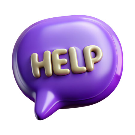 A purple speech bubble with the word help on it isolated on transparent background, offering assistance and supportの素材
