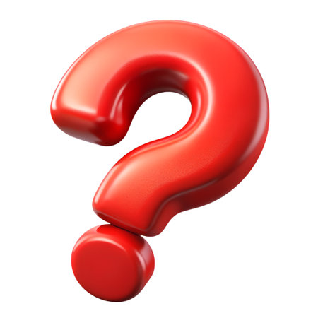 A vibrant red question mark rendered in 3d, isolated on transparent background, symbolizing inquiry and uncertainty, perfect for educational materialsの素材