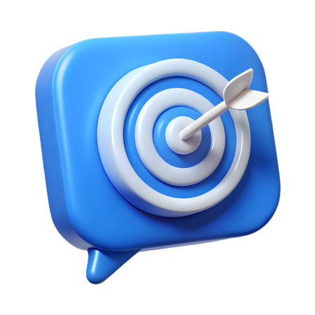 3d render of a blue speech bubble with a target and a dart hitting the bullseye, symbolizing communication goals and successful strategy, isolated on transparent backgroundの素材