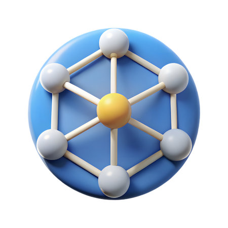 A 3d render of an abstract network structure with interconnected spheres on a blue circular base, symbolizing data, technology, and communication, isolated on white isolated on transparent backgroundの素材