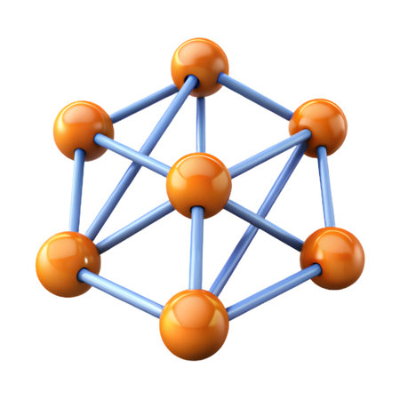 3d model of a molecular structure with orange spheres and blue rods, representing science, chemistry, and technology, isolated on transparent backgroundの素材