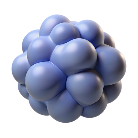 A 3d illustration of a cohesive mass of smooth, rounded blue bubbles or cells, forming a unified spherical structure, isolated on transparent backgroundの素材