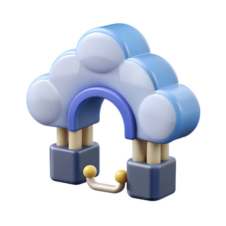 A charming 3d illustration of a blue and white cloud arch structure, standing on pillars, with a golden arch, isolated on transparent backgroundの素材