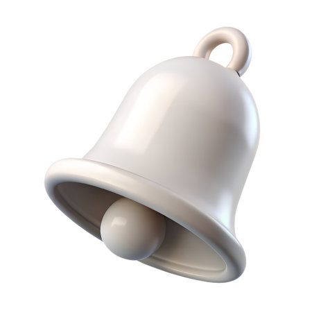 A clean, modern 3d render of a white notification bell, representing alerts, reminders, and digital communication, isolated on transparent backgroundの素材