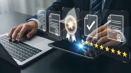 Digital transformation concept with hands using technology and glowing iconsの素材