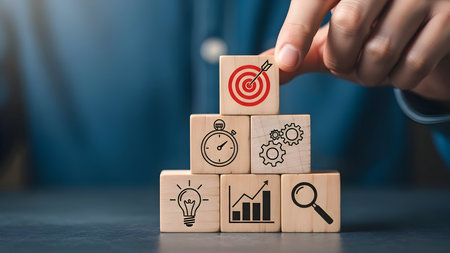 Building business success with strategic planning and achieving goals through careful analysis and focused effortの素材