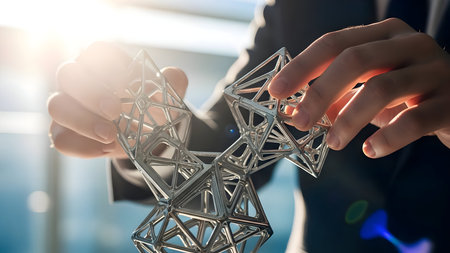 Businesswoman examining a futuristic holographic projection of a human anatomical structureの素材