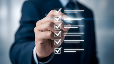 Business professional interacting with a digital interface of charts and graphsの素材