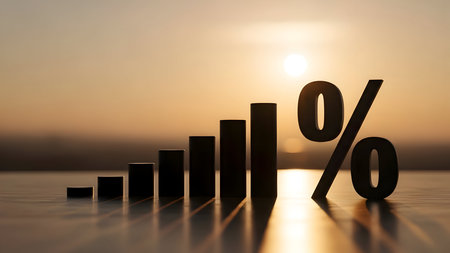 Financial growth represented by rising bar graphs and a prominent percentage signの素材