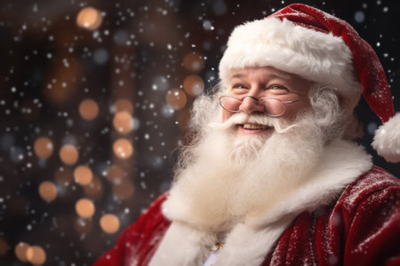 Santa Claus old man with Christmas Santa's hat, concept of Christmas and new year, with snow and bokeh backgroundの素材