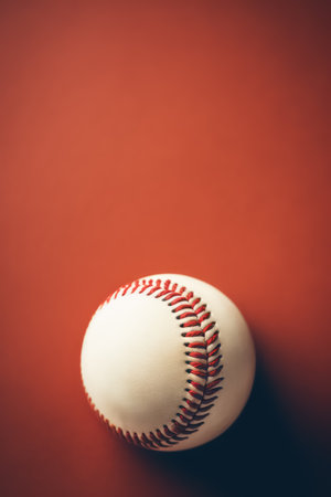 A close up of Ball of baseball , cinematic, blurred background with copy spaceの素材