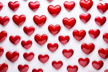Vibrant Heart Symbols Pattern on White Background, Gift, Love, and Valentine Day Celebrations, Abstract Illustration Background, AI Generatedの素材