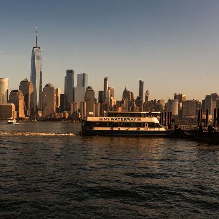 New York skyline of World Trade Center. One World Trade Center. New York City panorama with Manhattan Skyline over Hudson River. WTCの写真素材