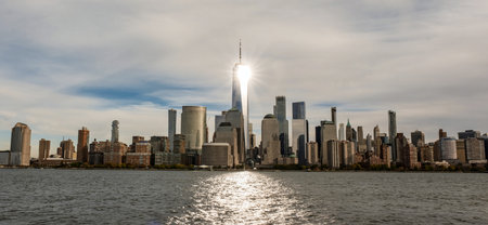 New York skyline of World Trade Center. One World Trade Center. New York City panorama with...