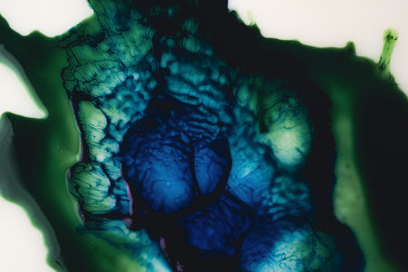 Color splash background. Color paint. Color background. Liquid fluid art abstract background. Blue acrylic paint. Abstract background. Colored acrylic paint. Swirling ink. Paint Color splash.の写真素材