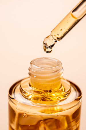 Cosmetic products. Skincare serum drop. Hyaluronic acid for skincare. Concept of beauty. Serum oil...