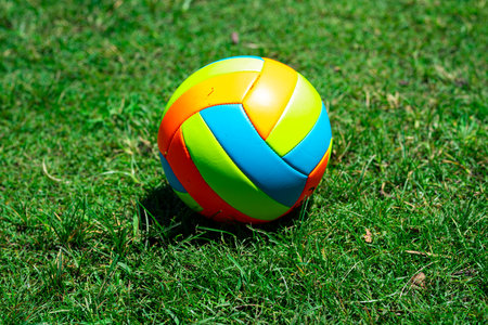 Volleyball ball. Summer active vacation. Summer sport activities. Volleyball sport at summer beach. Summertime active sport. Volley ball.の写真素材