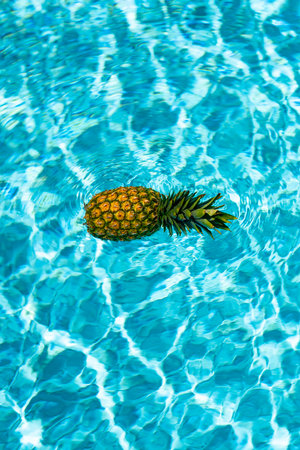 Summer background. Pineapple in pool. Summer vacation concept. Summer travel vacation concept. Summer rest. Summertime.の写真素材