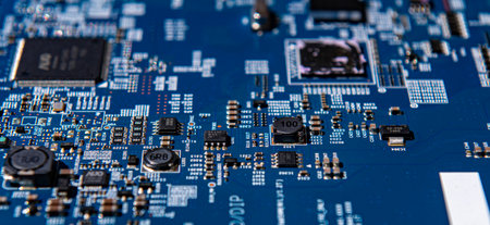Electronic circuit board close up. Computer Motherboard with electrons. Motherboard digital chip....