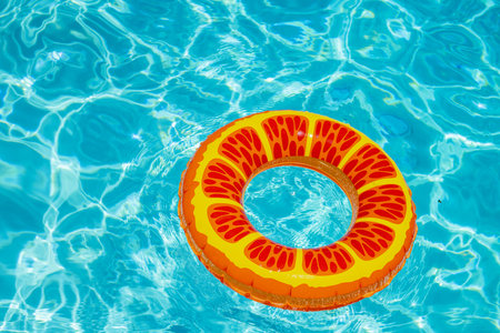 Ring float in swimming pool. Summer background. Summer backdrop. Summertime vacation. Rubber circle. Inflatable swimming ring.の写真素材
