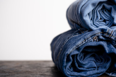 Jeans denim seam. Jeans background. Denim texture. Denim texture for backdrop. Denim jeans texture. Jeans pattern for textured background.の写真素材