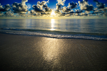 Clouds sky with Sea background. Sea cloudscape background. Sunset or sunrise background over sea. Nature sea background for banner.の写真素材