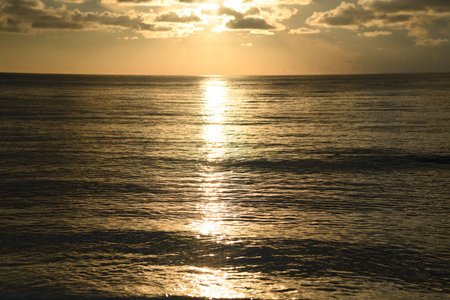 Ocean landscape and beach background. Ocean water in sunny day. Coast with sandy beach with ocean water. Scenic seascape. Ocean beach vacation.の写真素材
