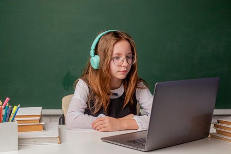 Student girl. Education concept. School girl in school. Schoolgirl in high school. College student learning in college. Lesson and homework.の写真素材