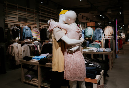 Shopping concept. Season sales. Black friday fashion. Black friday sales. Dummy in boutique store. Fashion style concept. Sales in clothes store. Man Fashion. Shopping concept.の写真素材