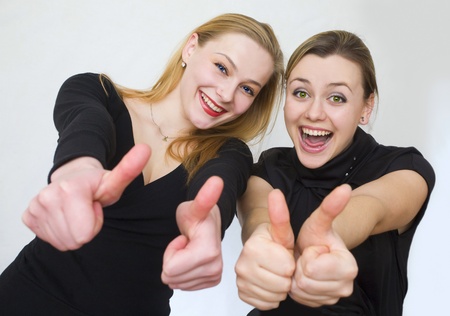 Two girls are joyful and happyの写真素材
