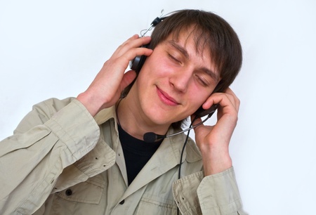the guy listening in headphones music-relaxの写真素材