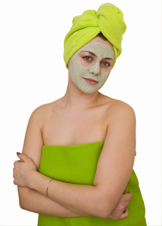 facial mask for young woman in the salon of beauty の写真素材