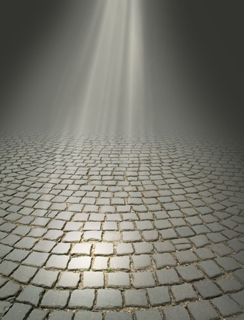 rays of light falling on the old roadの写真素材