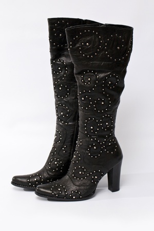 Female leather boot with high heel の写真素材