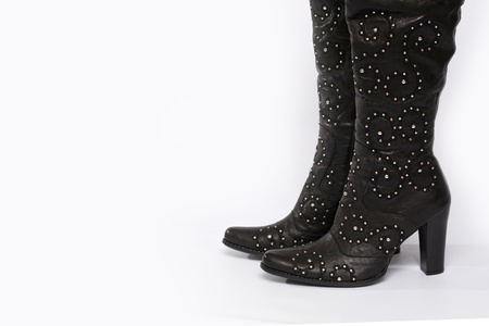 Female leather boot with high heel の写真素材