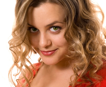 bright picture of lovely woman over whiteの写真素材