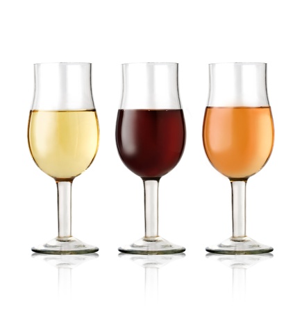3G lass of red and white wine on a white background の写真素材