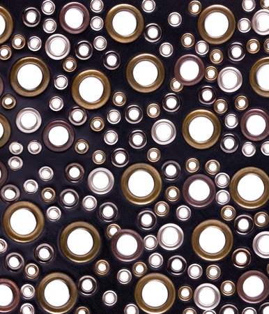 texture of metal studs on black leatherの写真素材
