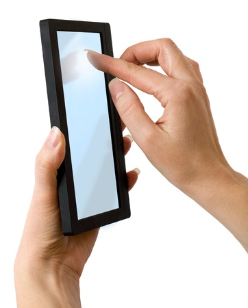 Women's hands hold  tablet computer.の写真素材
