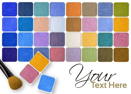 Palette of colorful eye shadows and brushes multicolour backgroundの写真素材