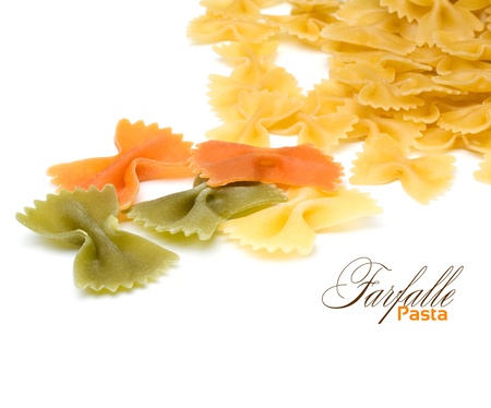 Farfalle pasta close up on white の写真素材