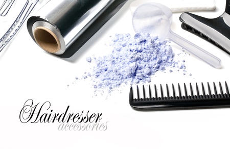 Barber Accessories for painting hair on a white backgroundの写真素材